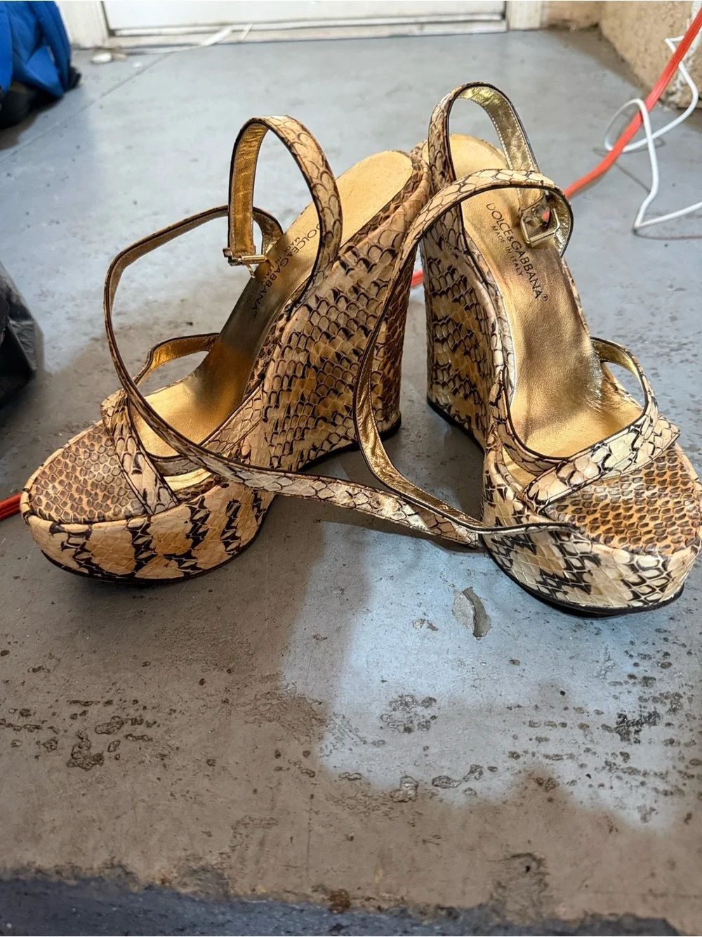 Dolce & Gabbana Beige Snakeskin Platform Sandals